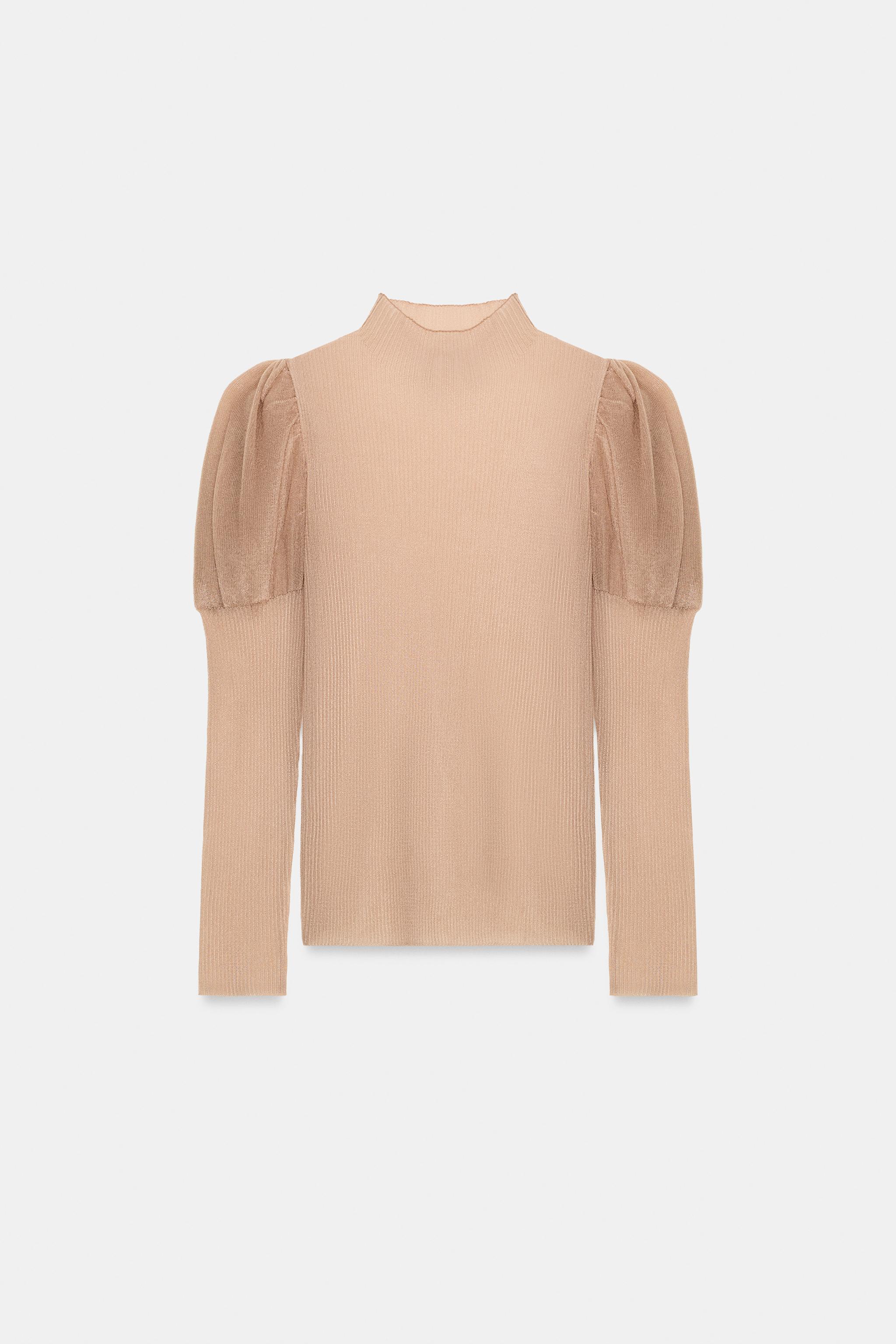 SHEER PUFF SLEEVE KNIT TOP